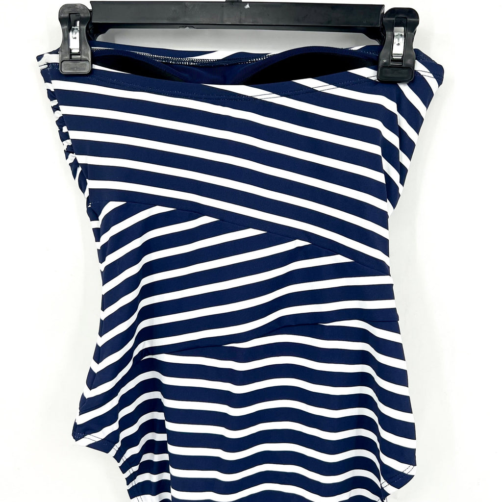 TOMMY BAHAMA Coastline Stripe Bandeau One Piece Swimsuit Size 8 Blue White NWT