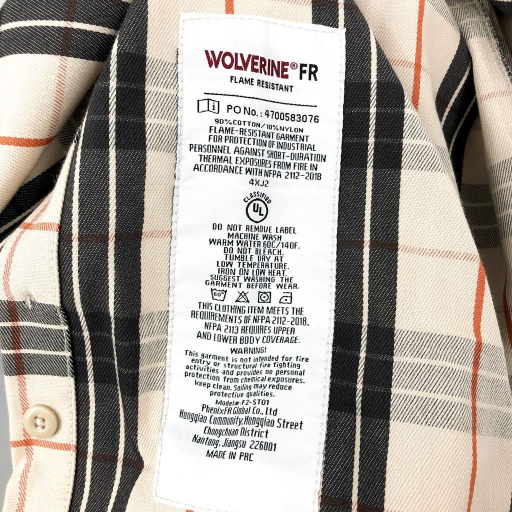 WOLVERINE Mens FR Twill Shirt Medium Cream Black Plaid Long Sleeve NWT