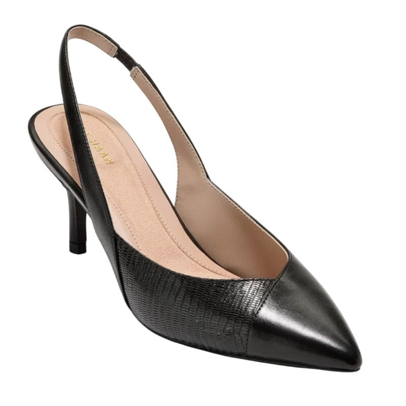 Cole Haan Womens The Go-To Slingback Pump US 8 B Black Leather Lizard Print NWOB