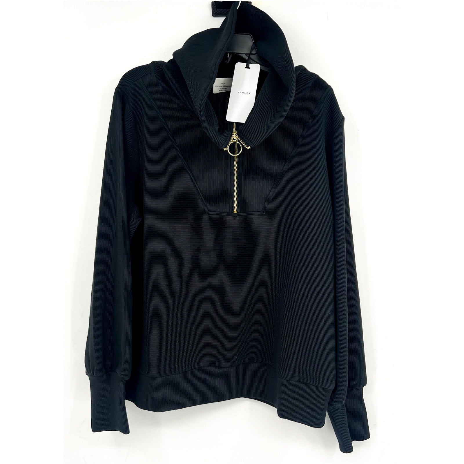 VARLEY Vine Half-Zip Pullover Large Black Ottoman Rib Exaggerated Collar NWT
