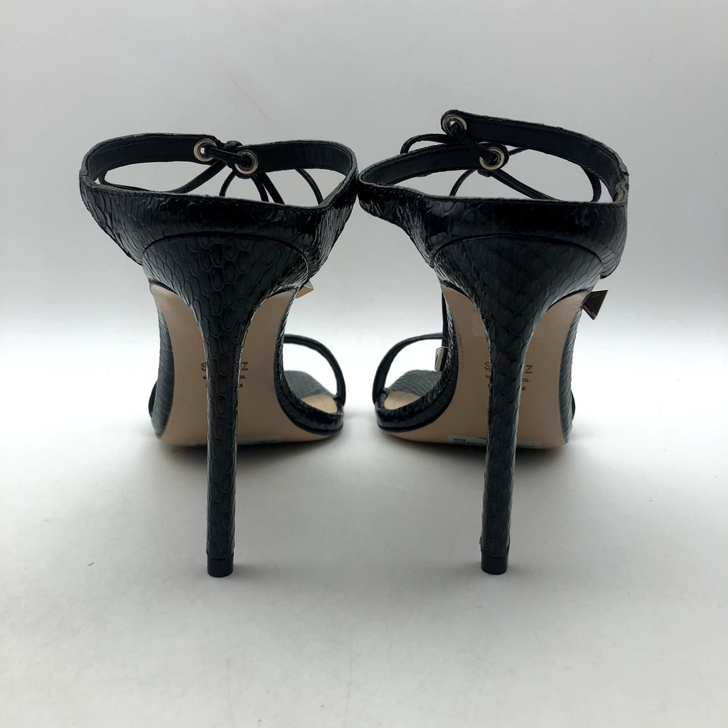 SCHUTZ Womens Mavis Heel Sandal Size 8.5 Black Snake Shine Leather NIB