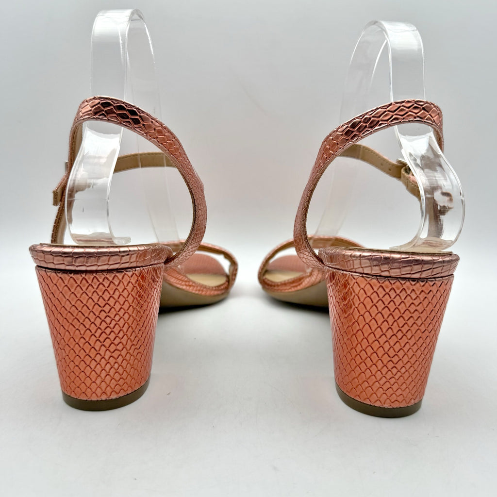 Naturalizer Womens Bristol Heel Sandal 8.5 Wide Orange Metallic Snake Print NWOB