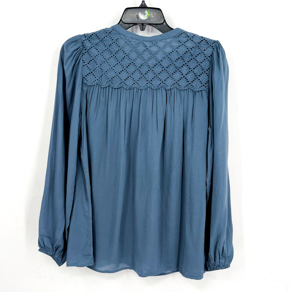 DANIEL RAINN Womens Eyelet Blouse Medium Blue Mirage Puff Long Sleeve NWT