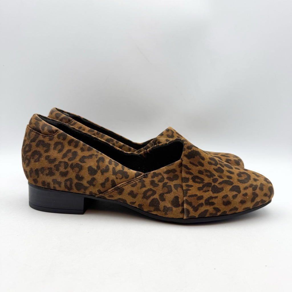 Clarks Womens Juliet Palm Loafers US 8.5 Wide EU 39.5 Brown Leopard Suede NWOB