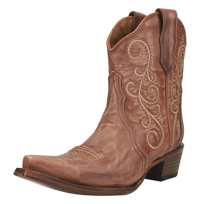 Circle G Women L6070 LD Bronze Ankle Boot US 7.5 M Brown Leather Embroidery NWOB