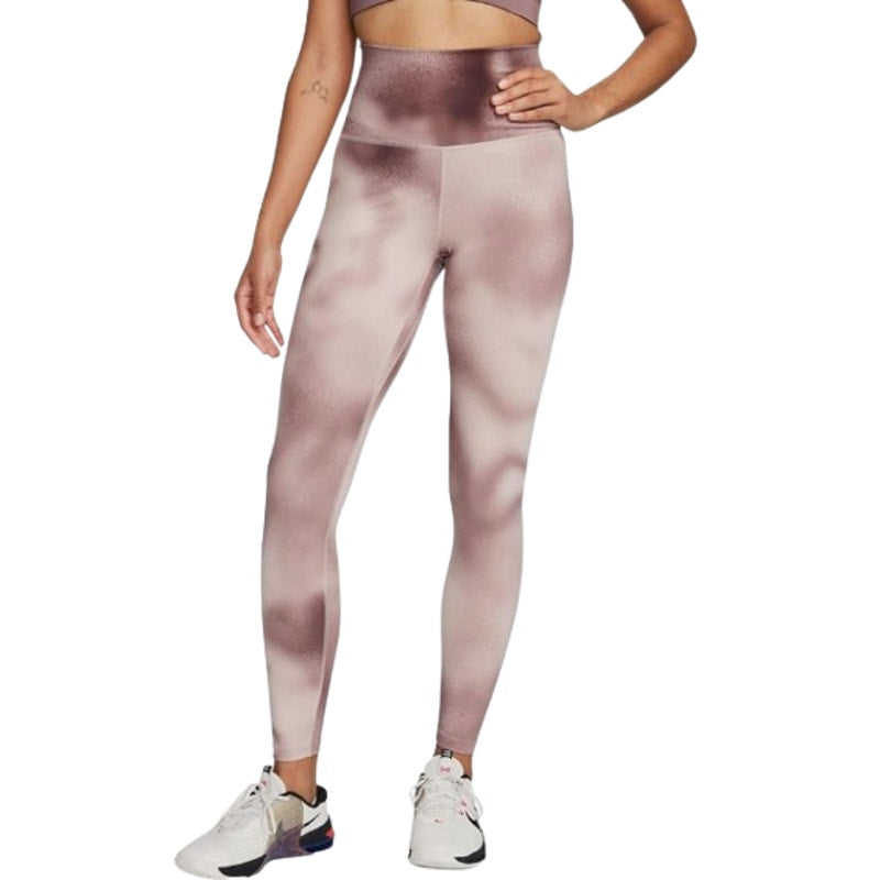 NIKE Womens One Dri Fit High Rise Leggings XS Pink Print Smokey Mauve NWT