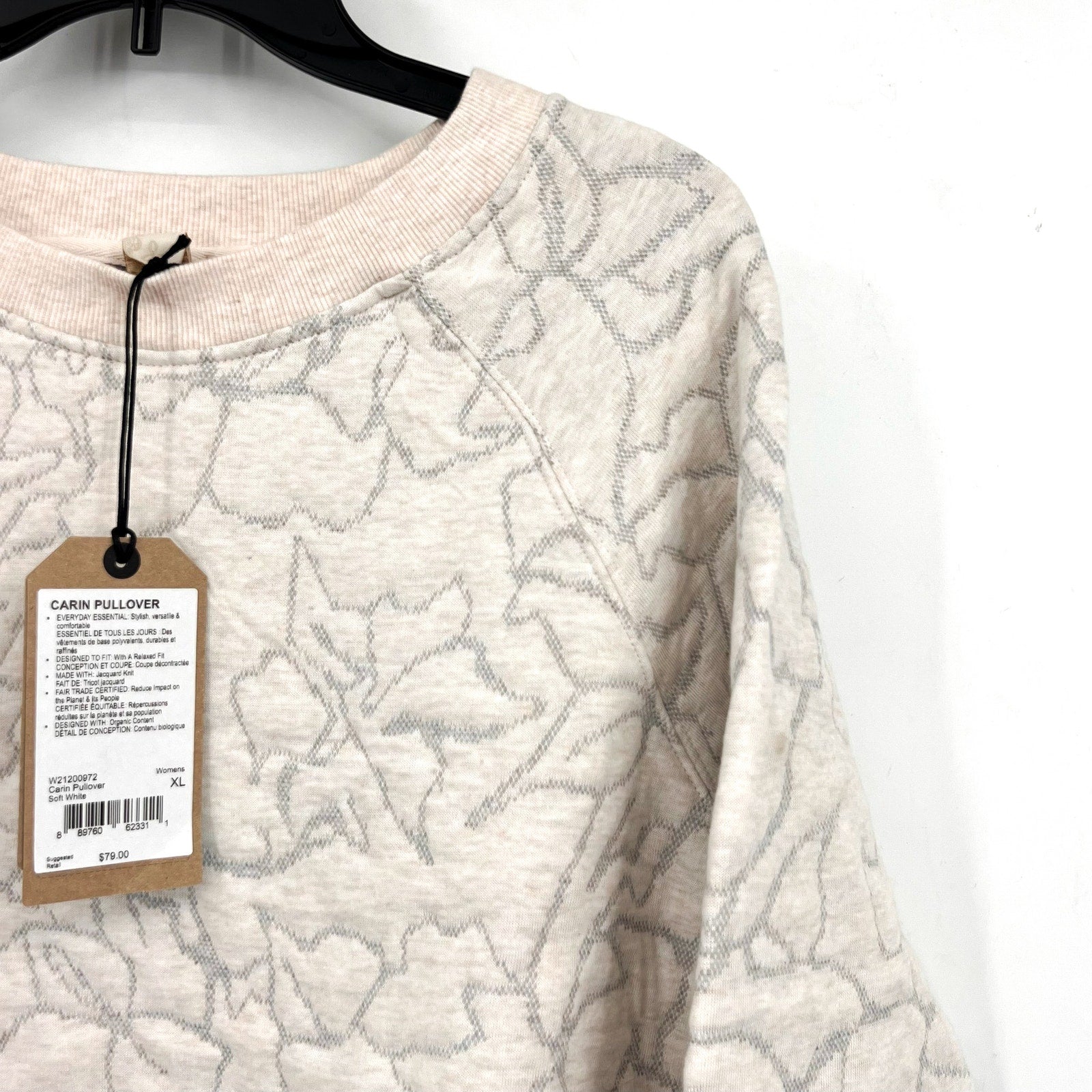 PRANA Women's Carin Pullover Sweatshirt XL Soft White Jacquard Knit NWT