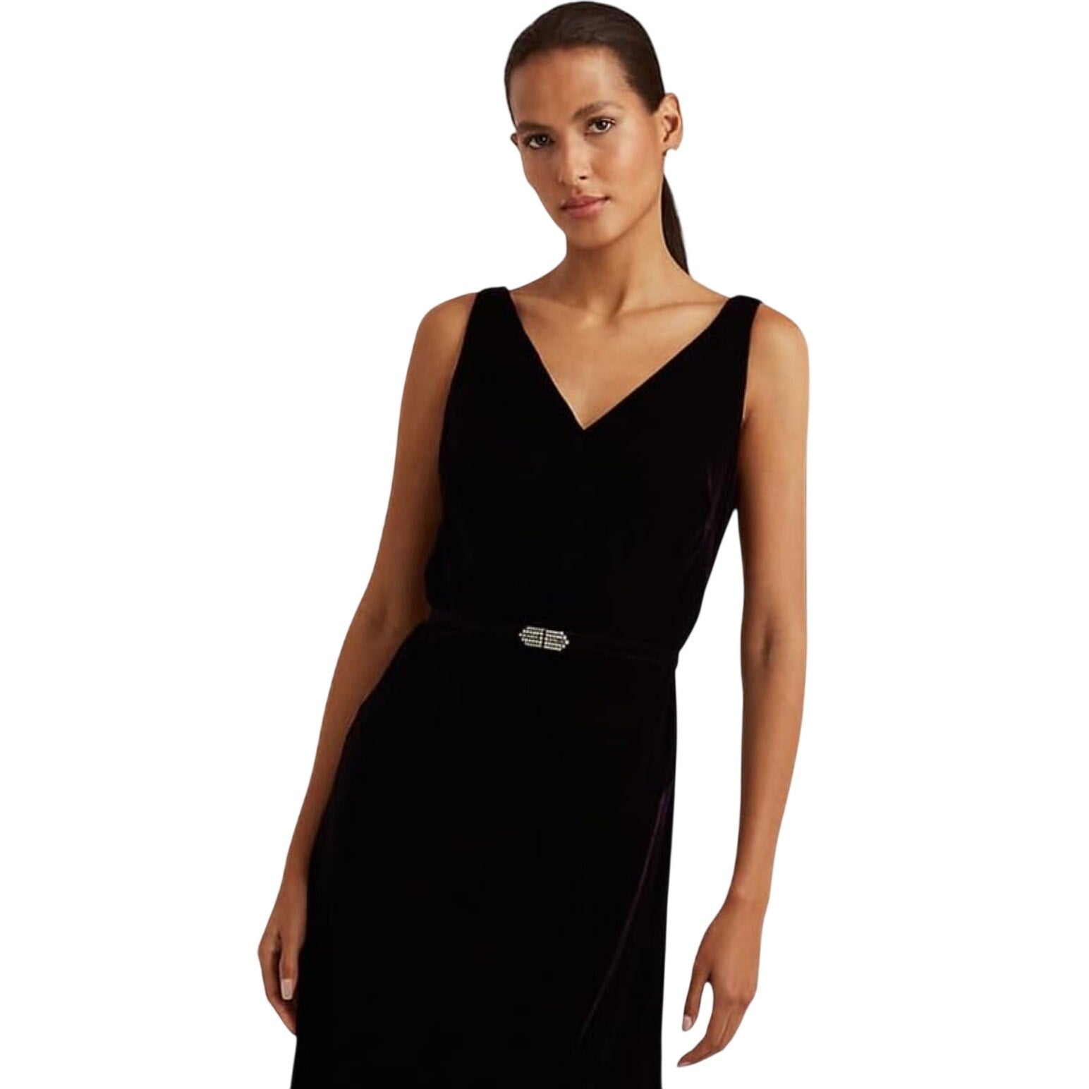 Lauren Ralph Lauren Velvet Evening Dress Size 2 Dark Purple Belt Sleeveless NWT