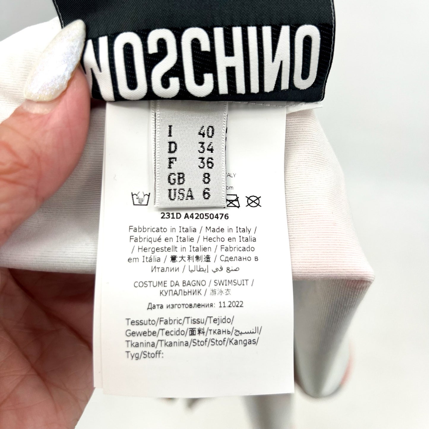 MOSCHINO Women's Allover Nautical Print One Piece Swimsuit Size 6 Red Blue NWOT