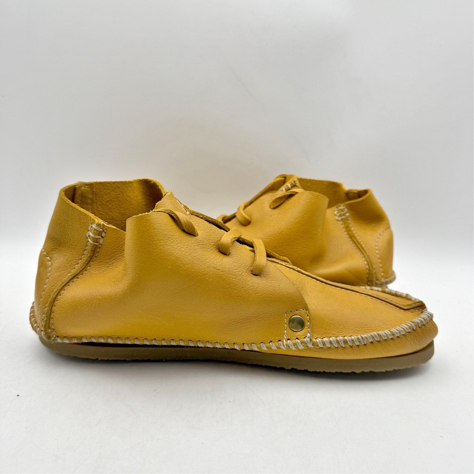 RE/DONE Womens Metal Oxford Shoes EU 37 US 7 Light Brown Yellow Leather NWOB