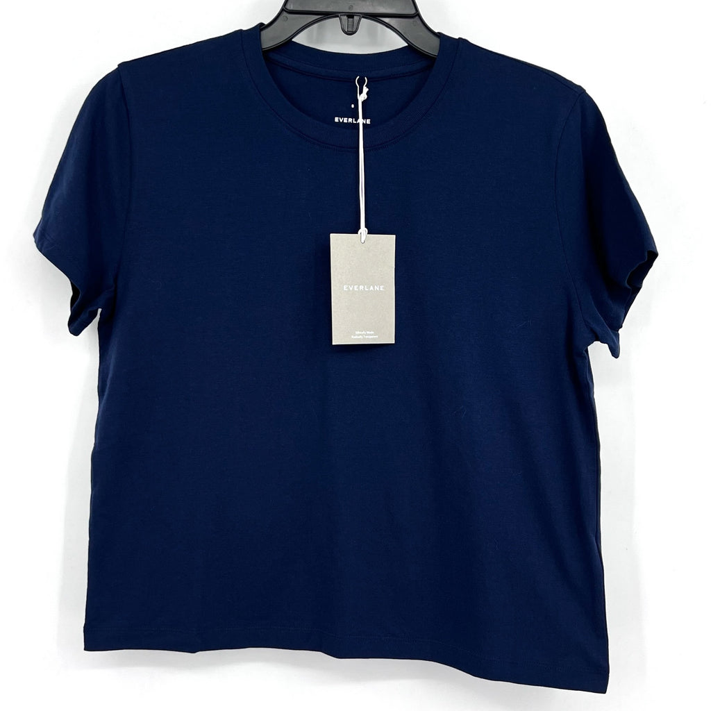 EVERLANE Women's The Box-Cut Tee Small Navy Blue Essential Cotton Crewneck NWT