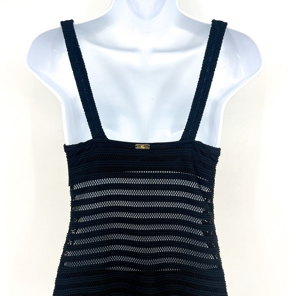 LAUREN RALPH LAUREN Ottoman One-Piece Swimsuit Size 14 Black Mesh Stripe NWT