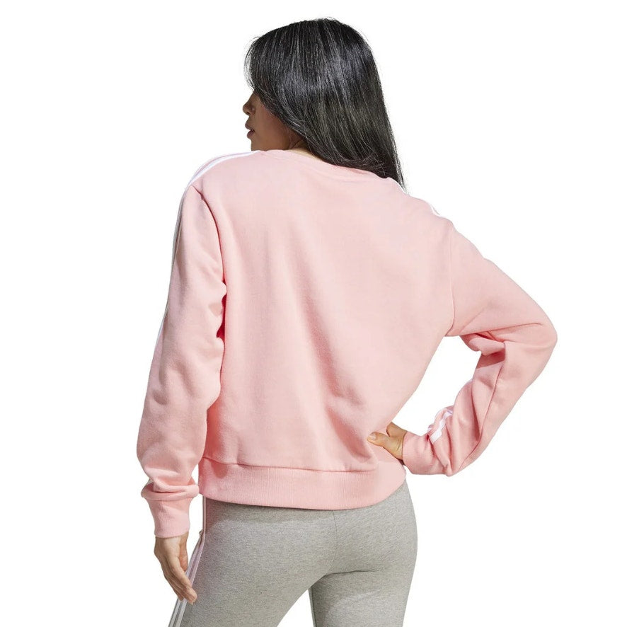 ADIDAS Womens Essentials 3 Stripes V-Neck Sweatshirt Small Pink White NWT