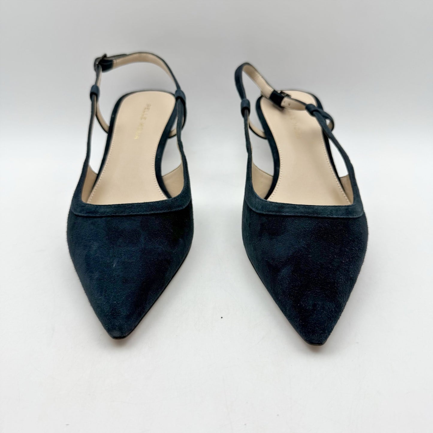 Pelle Moda Womens Deena Kitten Heels US 9 M EU 40 Navy Suede Slingback NIB