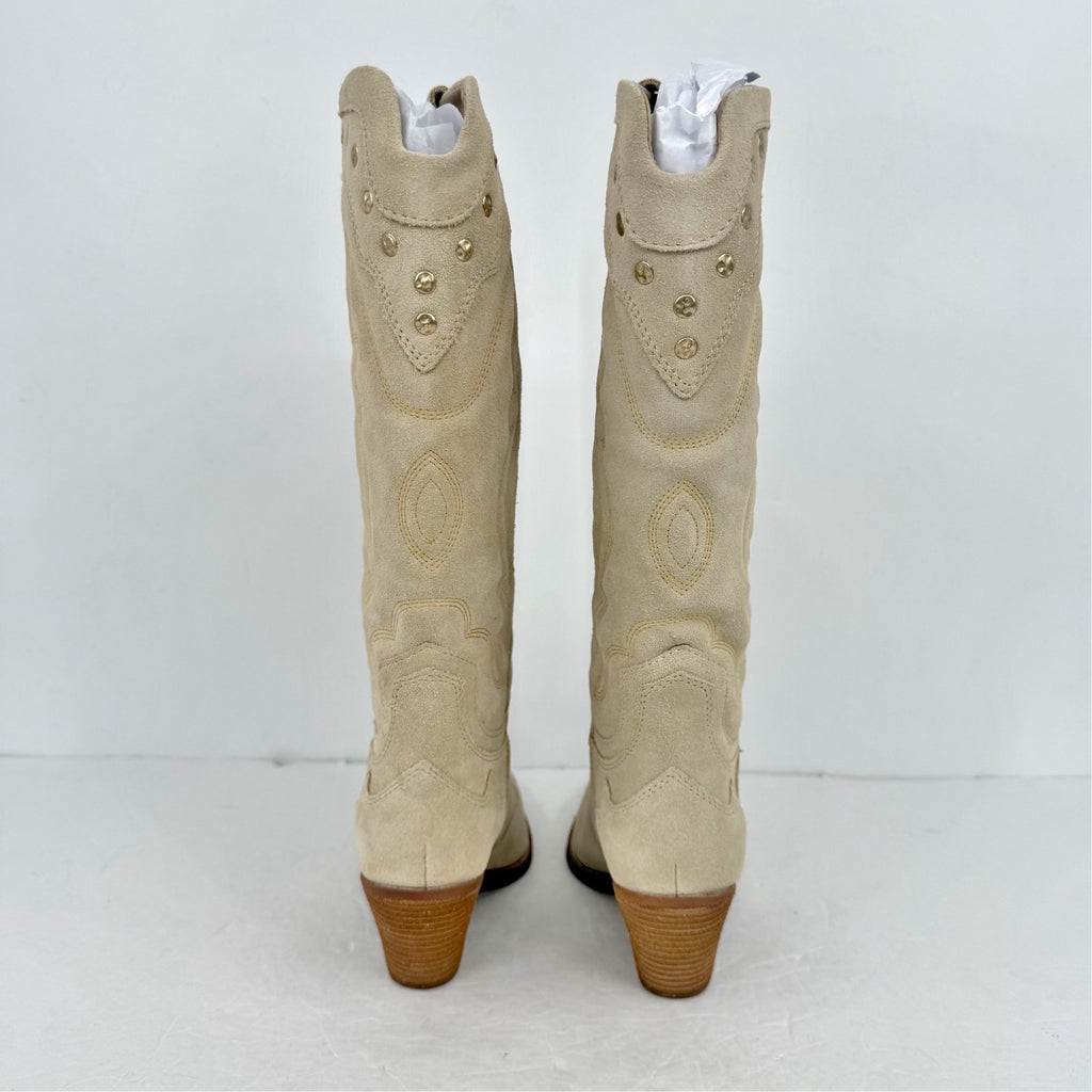 Sam Edelman Womens James Cowboy Boots US 8 M Wide Calf White Ivory Suede NIB