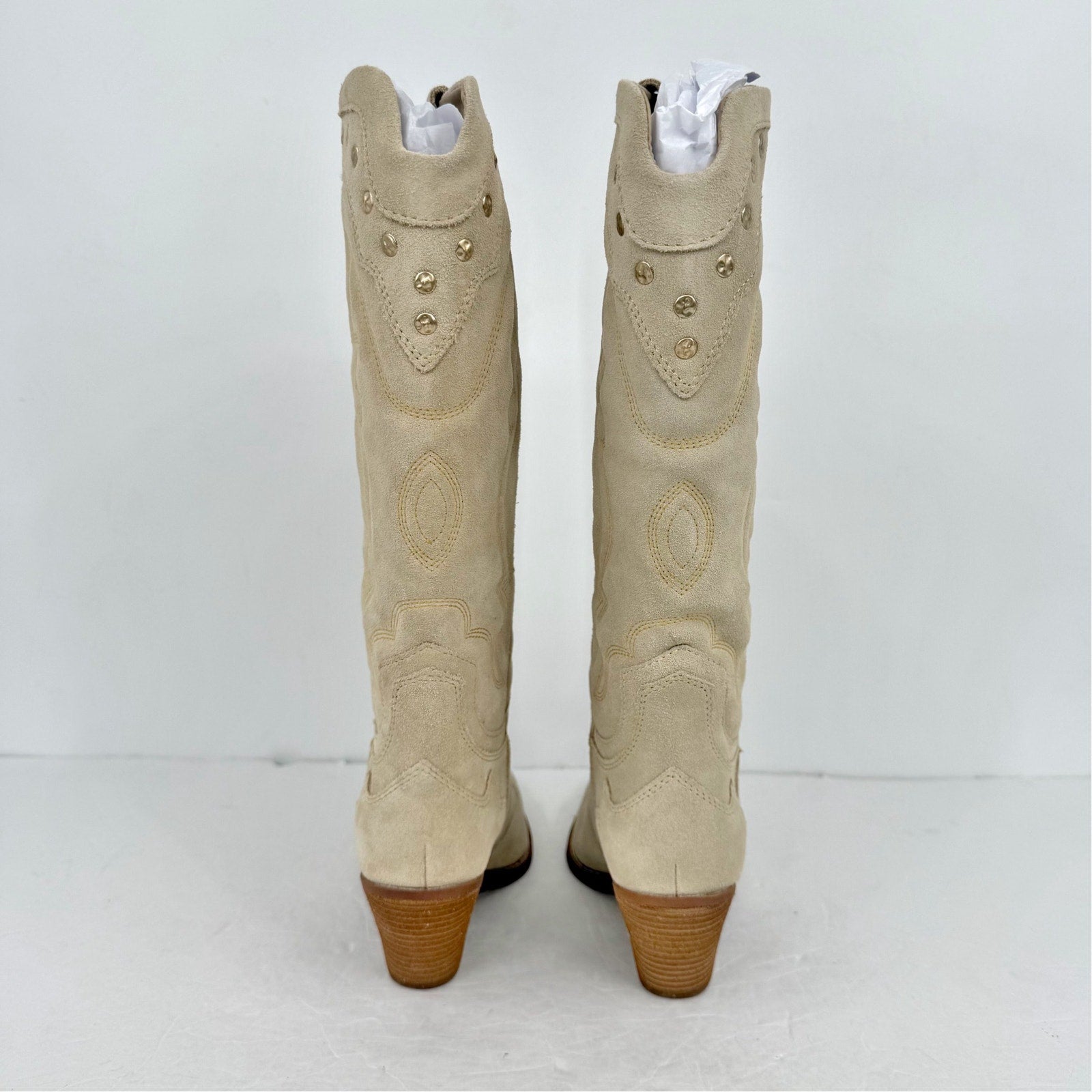 Sam Edelman Womens James Cowboy Boots US 8 M Wide Calf White Ivory Suede NIB