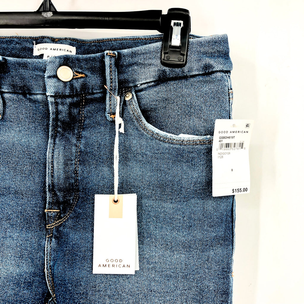 GOOD AMERICAN Good Straight Ripped Ankle Jeans Size 29 US 8 Indigo Blue NWT