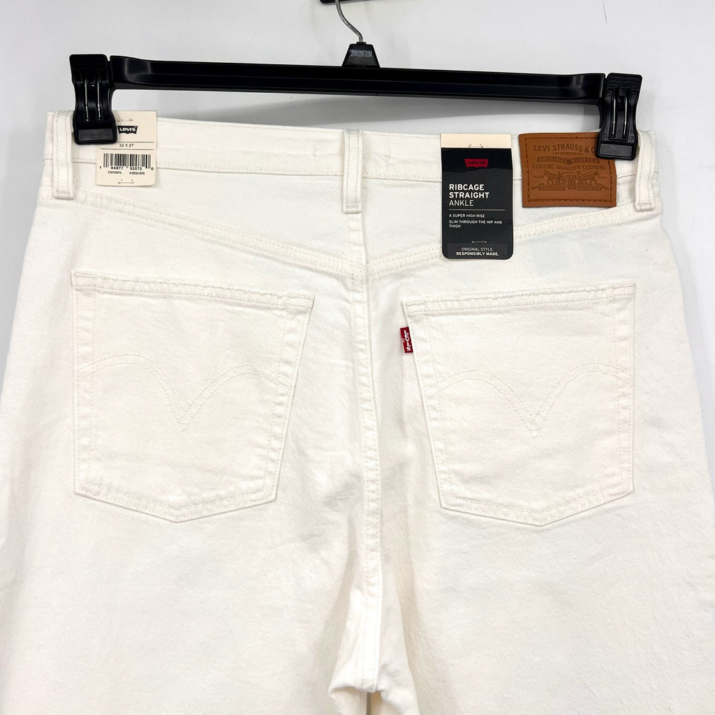 LEVI'S Womens Ribcage Straight Ankle Jeans 32x27 US 14 Cloud White 726930076 NWT