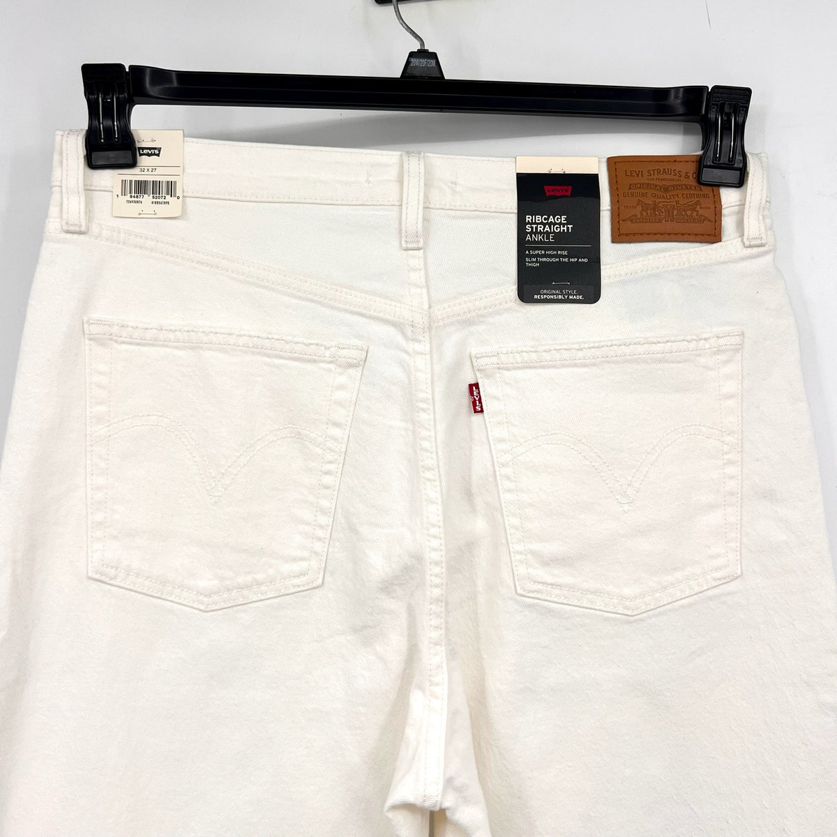 LEVI'S Womens Ribcage Straight Ankle Jeans 32x27 US 14 Cloud White 726930076 NWT