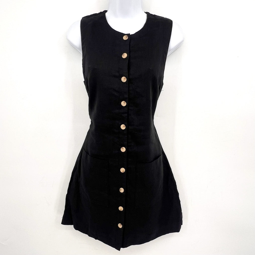 BLANKNYC Women's City Nights Linen Mini Dress Small Black Sleeveless NWT