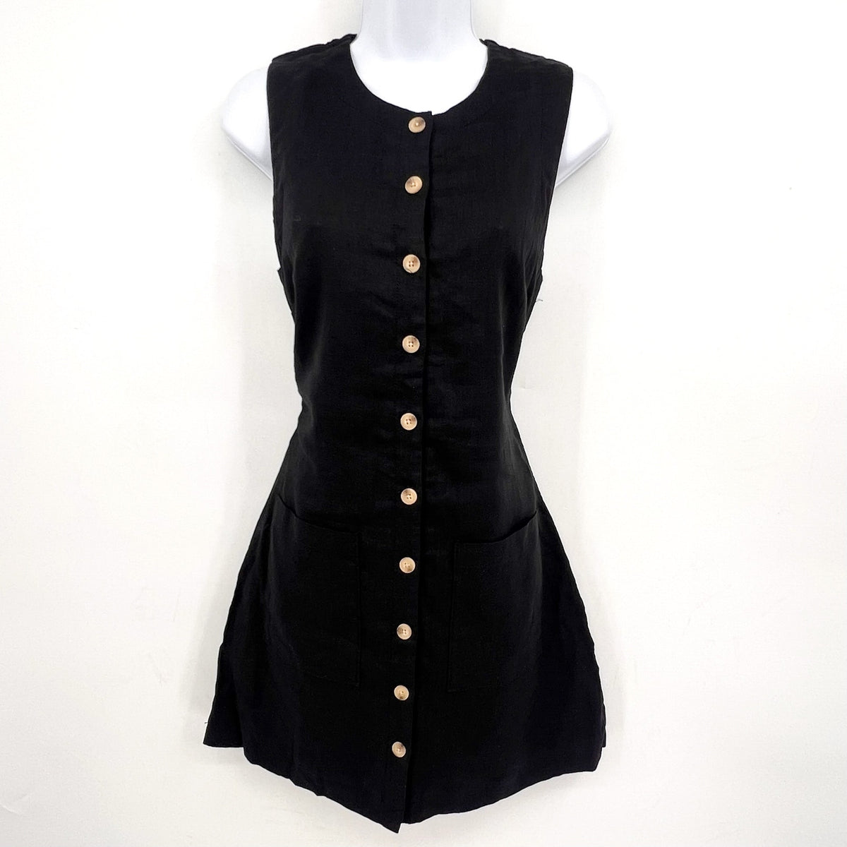 BLANKNYC Women's City Nights Linen Mini Dress Small Black Sleeveless NWT