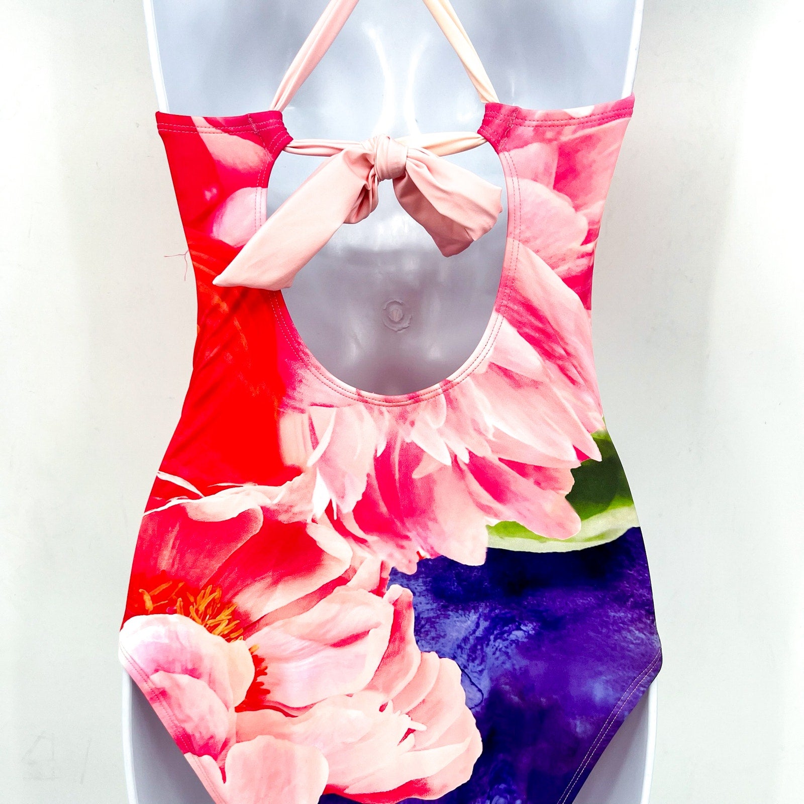 TOMMY BAHAMA High Neck One Piece Swimsuit 12 Touch Of Pink Penney Blooms NWT