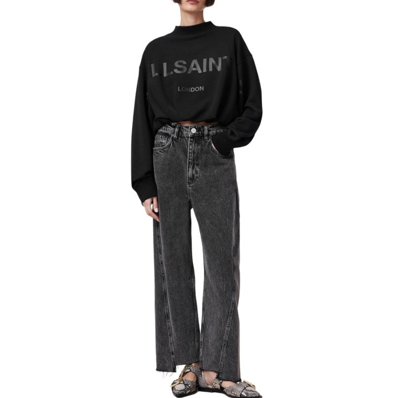 ALLSAINTS Women's Biggy Aster Sweatshirt Medium Black Tonal Logo NWT