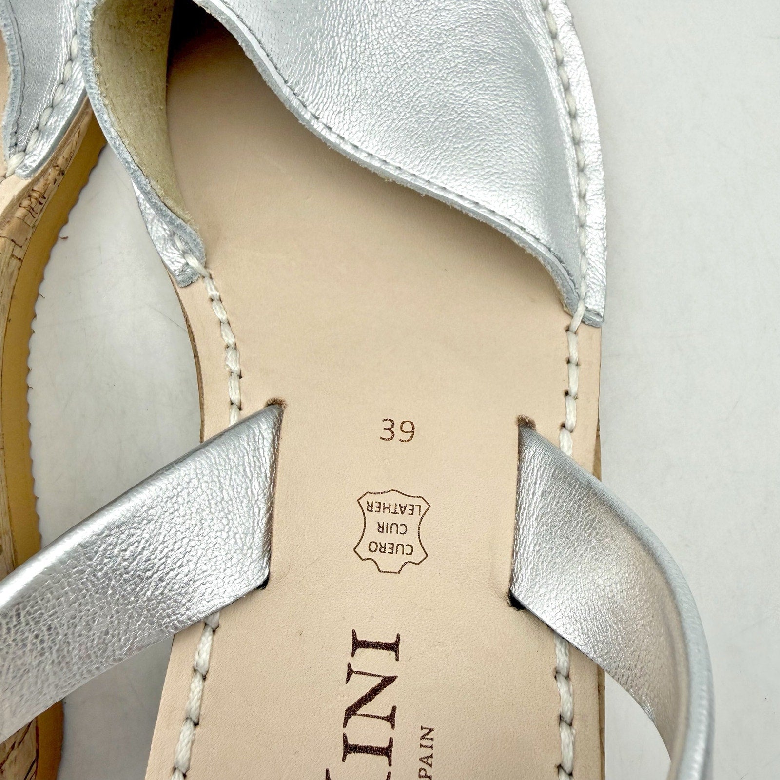 CalaXini Womens Cork Wedge Sandals EU 39 US 8.5-9 Silver Leather NWOB