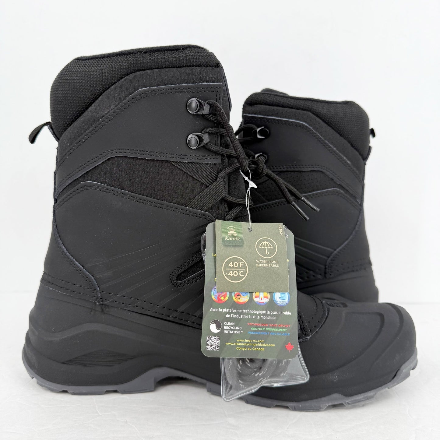 Kamik Mens Iceland Snow Boots US 12 EU 45 Black Grey Waterproof NWOB