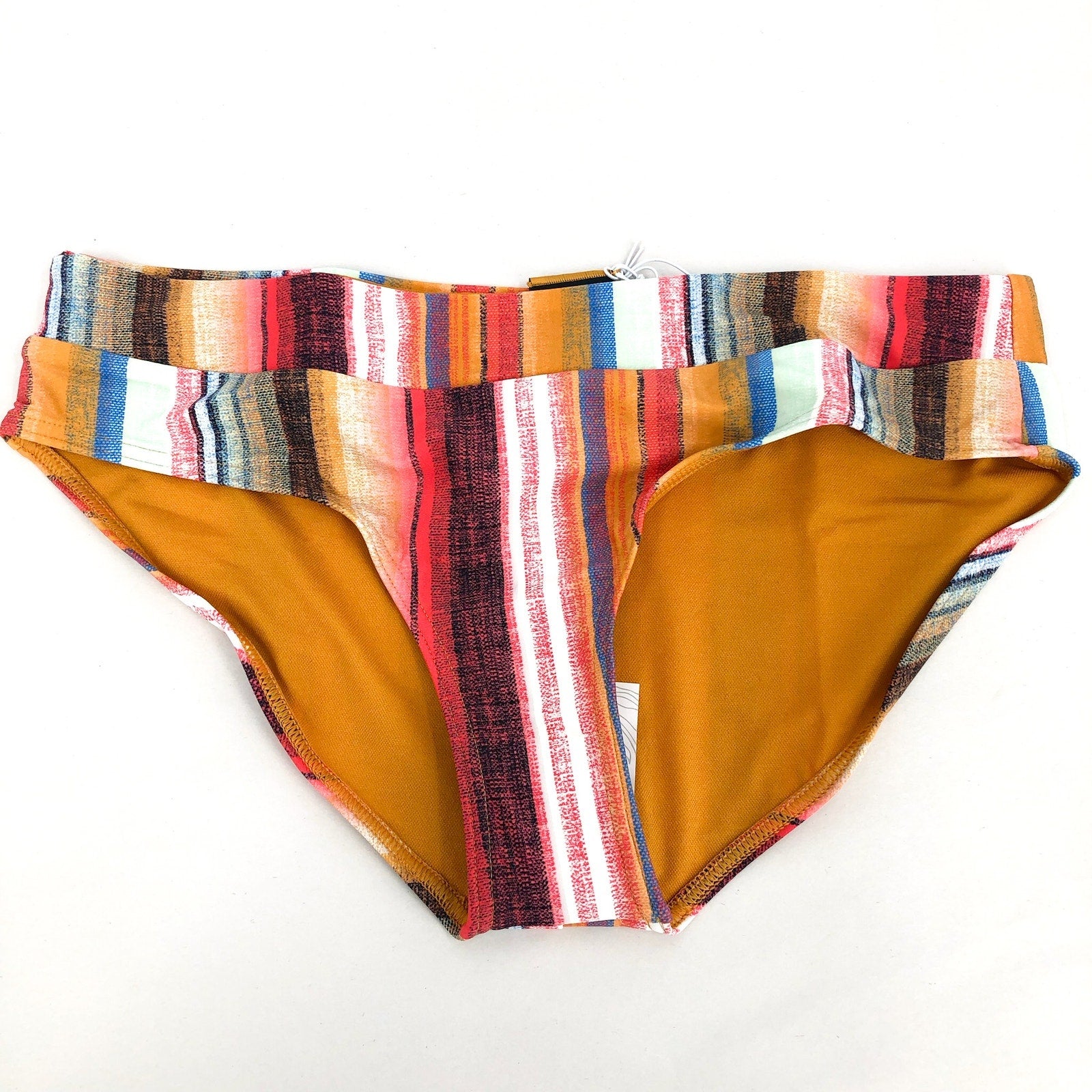 PRANA Womens Presolana Bikini Bottoms Medium Gold Baja Stripe Hipster Swim NWT