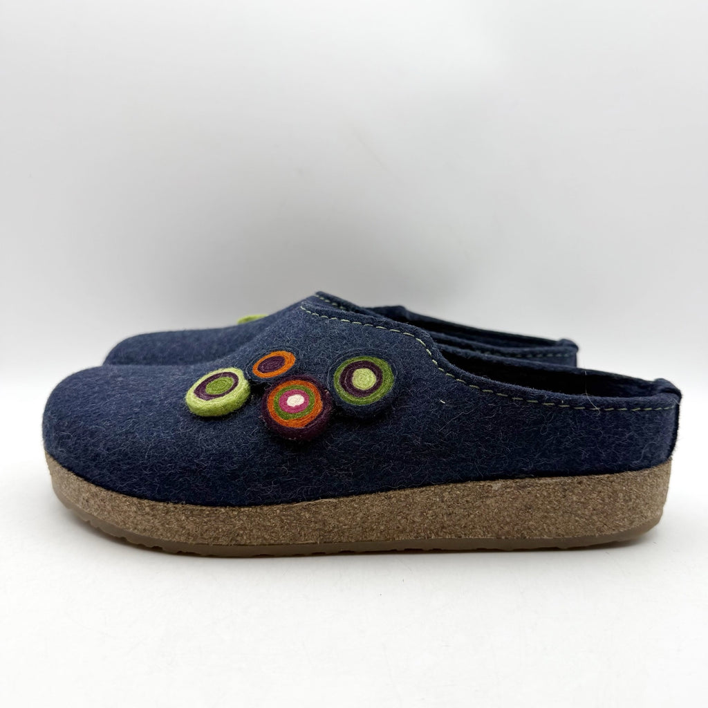 Haflinger Womens Chloe Slippers EU 39 US 8 Blue Wool Felt Appliqués NWOB