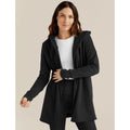 Beyond Yoga Womens Luxe Fleece Hooded Jacket Medium Black Open Front NWT