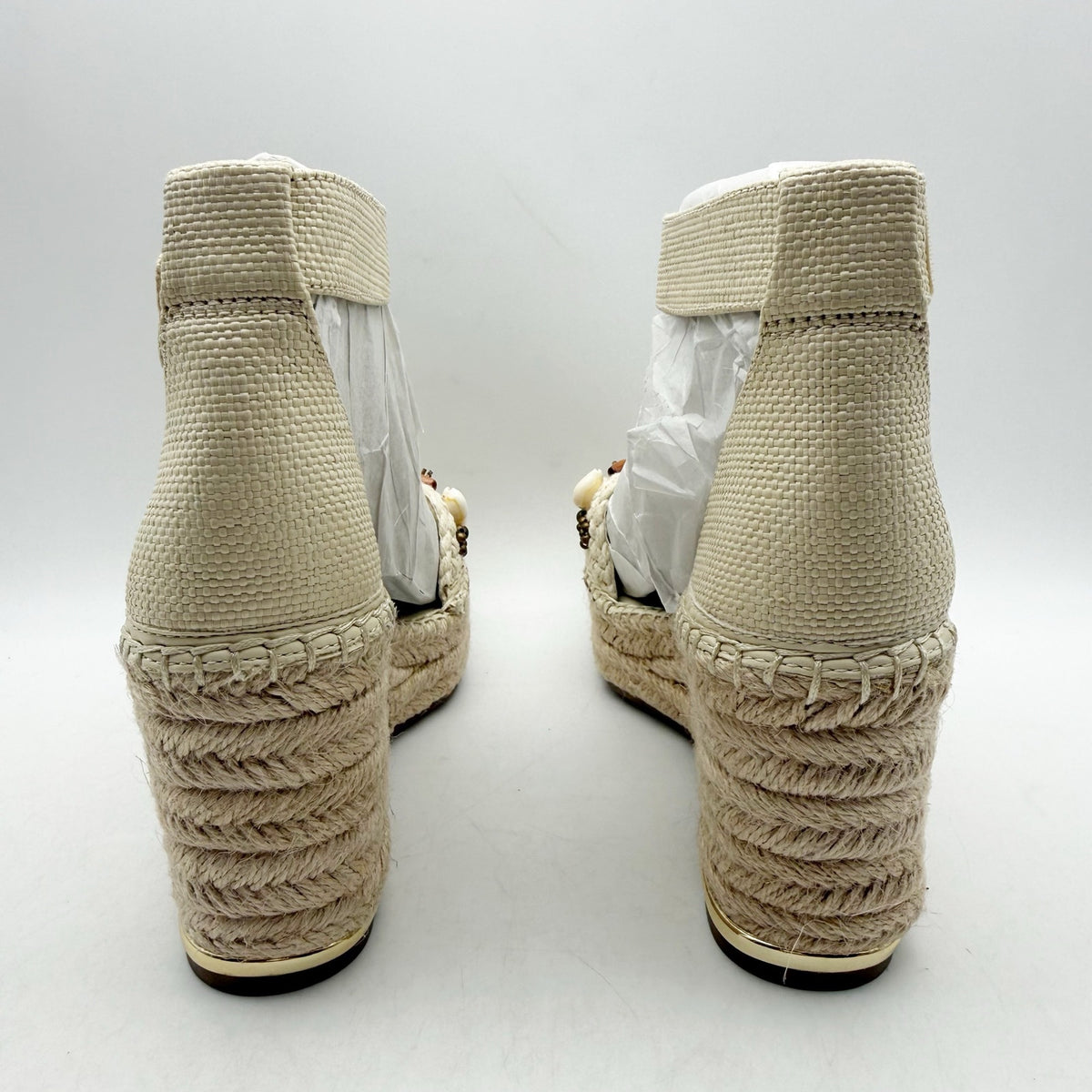 Franco Sarto Womens Clemens Espadrille Wedge Sandals US 8.5 M Beige Raffia NWOB
