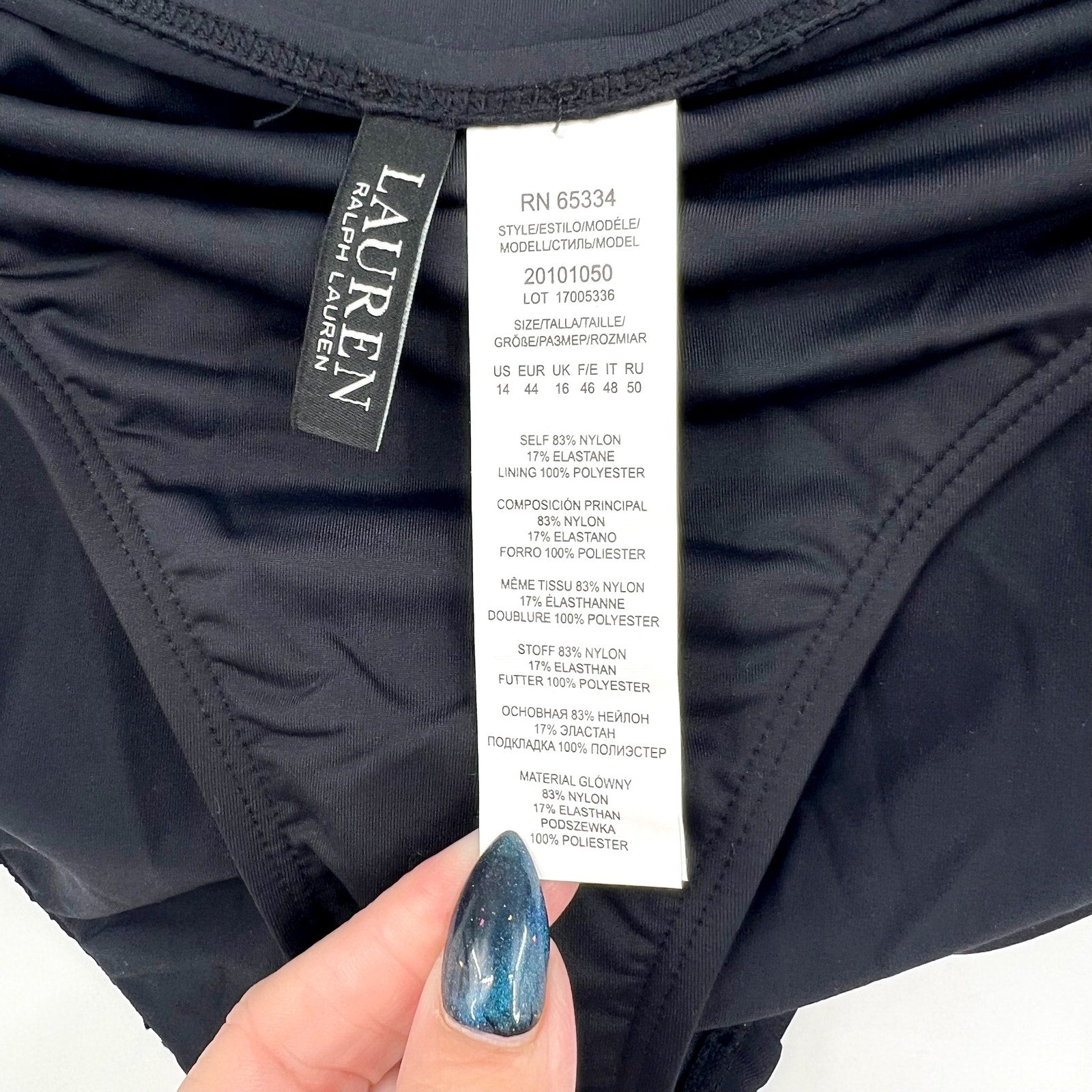 LAUREN RALPH LAUREN Beach Club Hipster Bikini Bottoms Size 14 Black Swim NWT