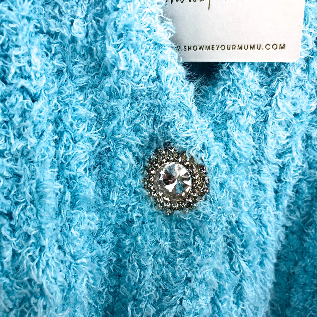 SHOW ME YOUR MUMU Women's Clemmie Cardigan XL Highlighter Blue Jewels NWT