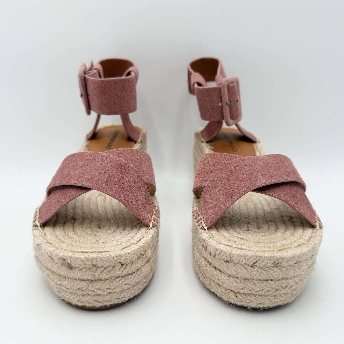 Lucky Brand Womens Audrinah Wedge Sandals Size 8.5 M Pink Taupe Suede NWOB