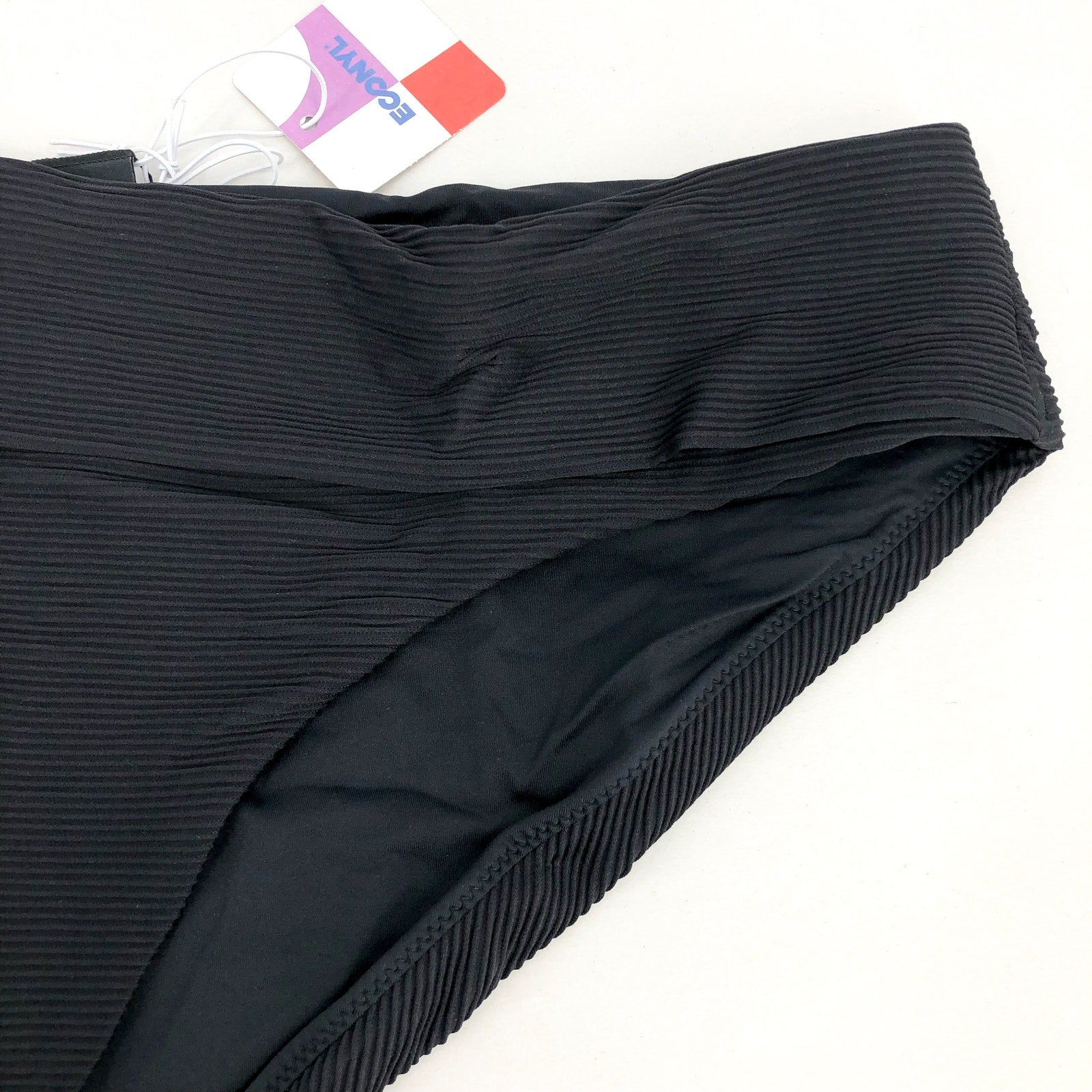 PRANA Women's Marta Bikini Bottom Large Black Ottoman Ribbed Fold Over Band NWT