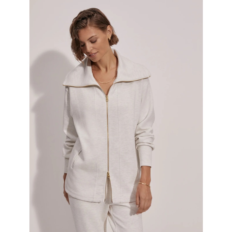 VARLEY Women's Raleigh Zip-Through Sweatshirt Medium Ivory Marl DoubleSoft NWOT