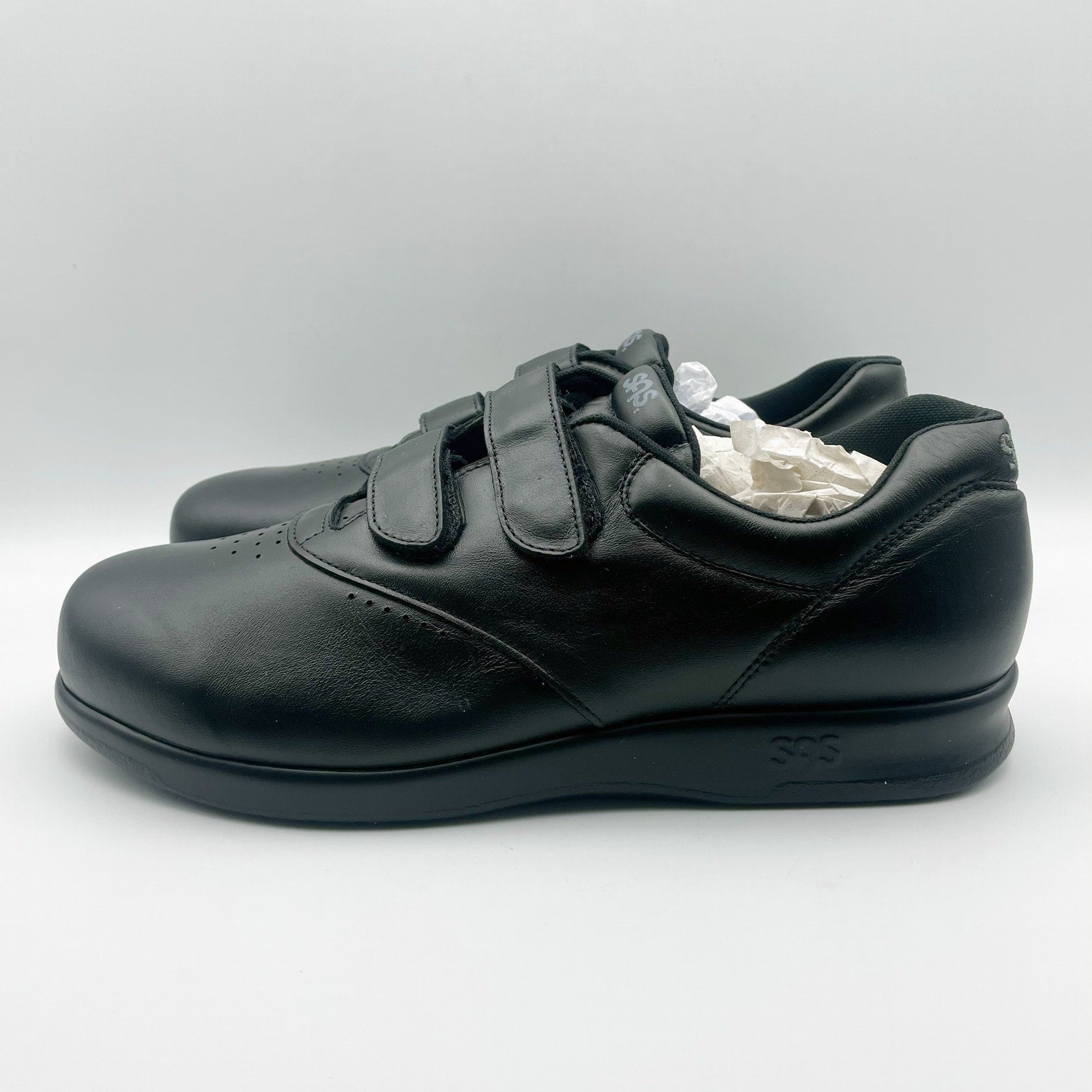 SAS Womens Me Too Adjustable Comfort Shoes US 11.5 WW EU 42 Black Leather NIB