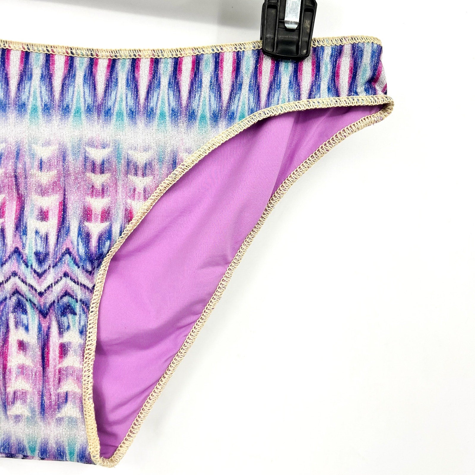 BECCA Women's Tulum Adela Hipster Bikini Bottoms Large Purple Multi Shirred NWT