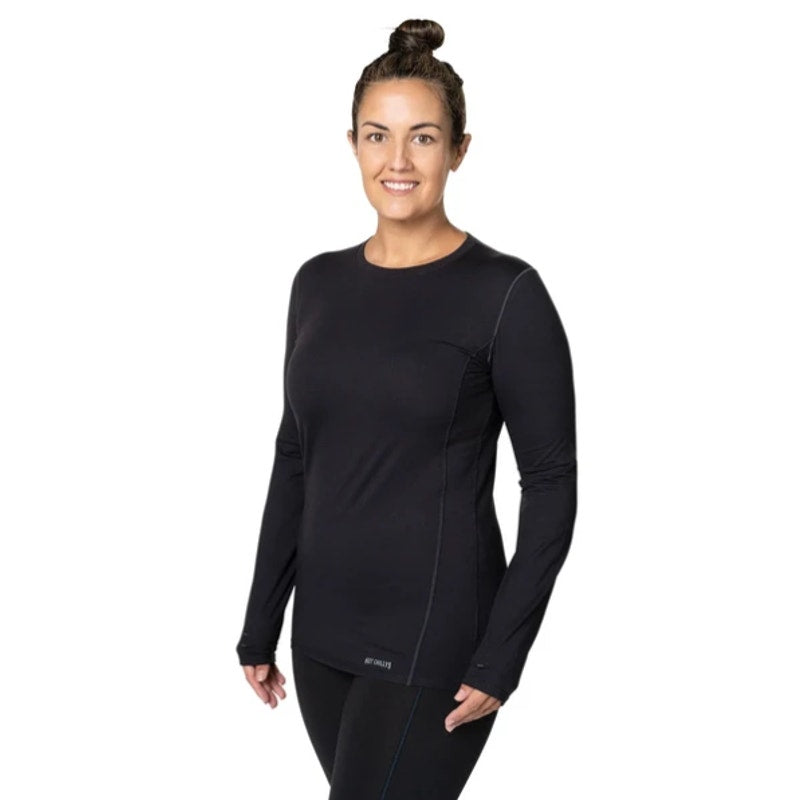 HOT CHILLYS Women's Clima-Tek Crewneck Top XL Black Long Sleeve Base Layer NWT