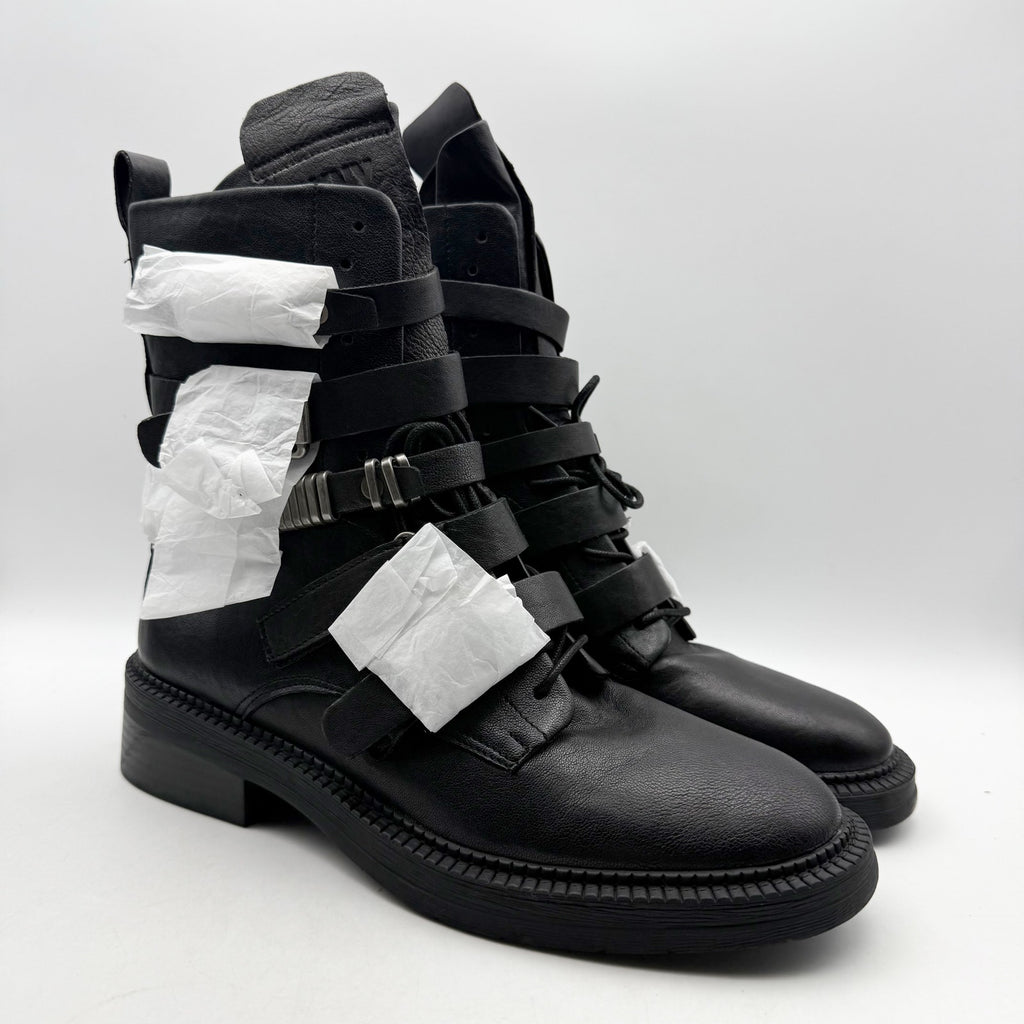DKNY Womens Ita Buckled Combat Boots US 9.5 EU 40.5 Black Leather NIB