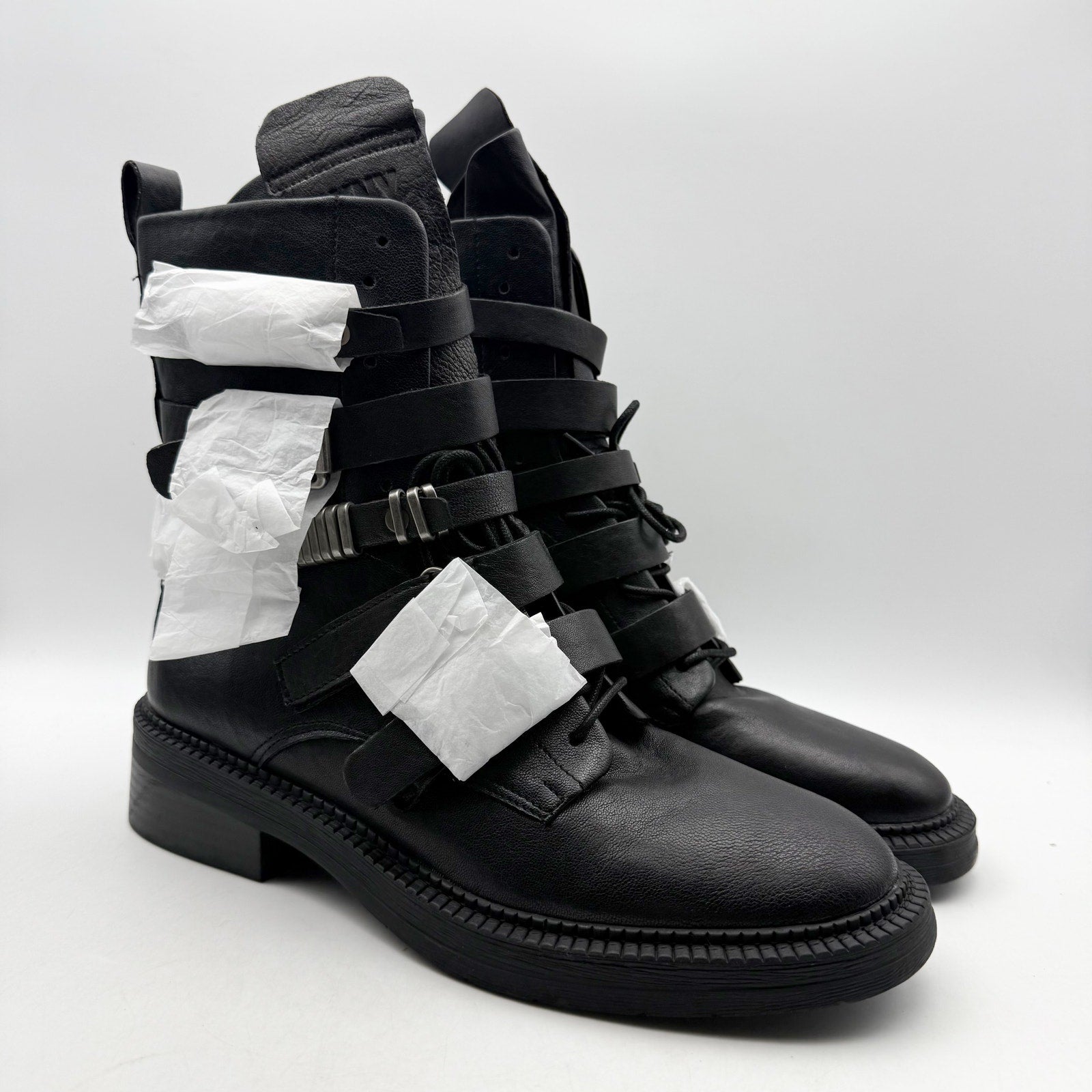 DKNY Womens Ita Buckled Combat Boots US 9.5 EU 40.5 Black Leather NIB