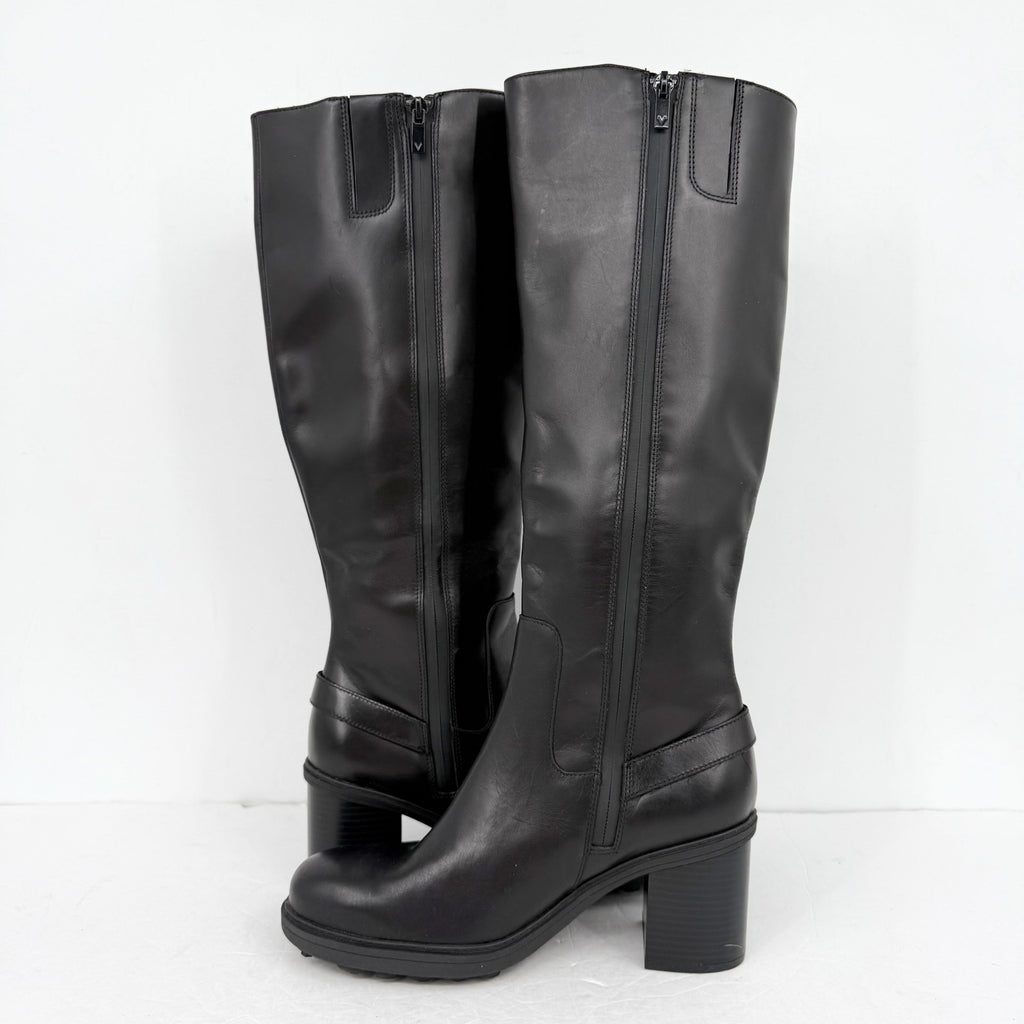 Vionic Womens Trabuco Knee High Boots US 9.5 Wide Black Leather Waterproof NWOB