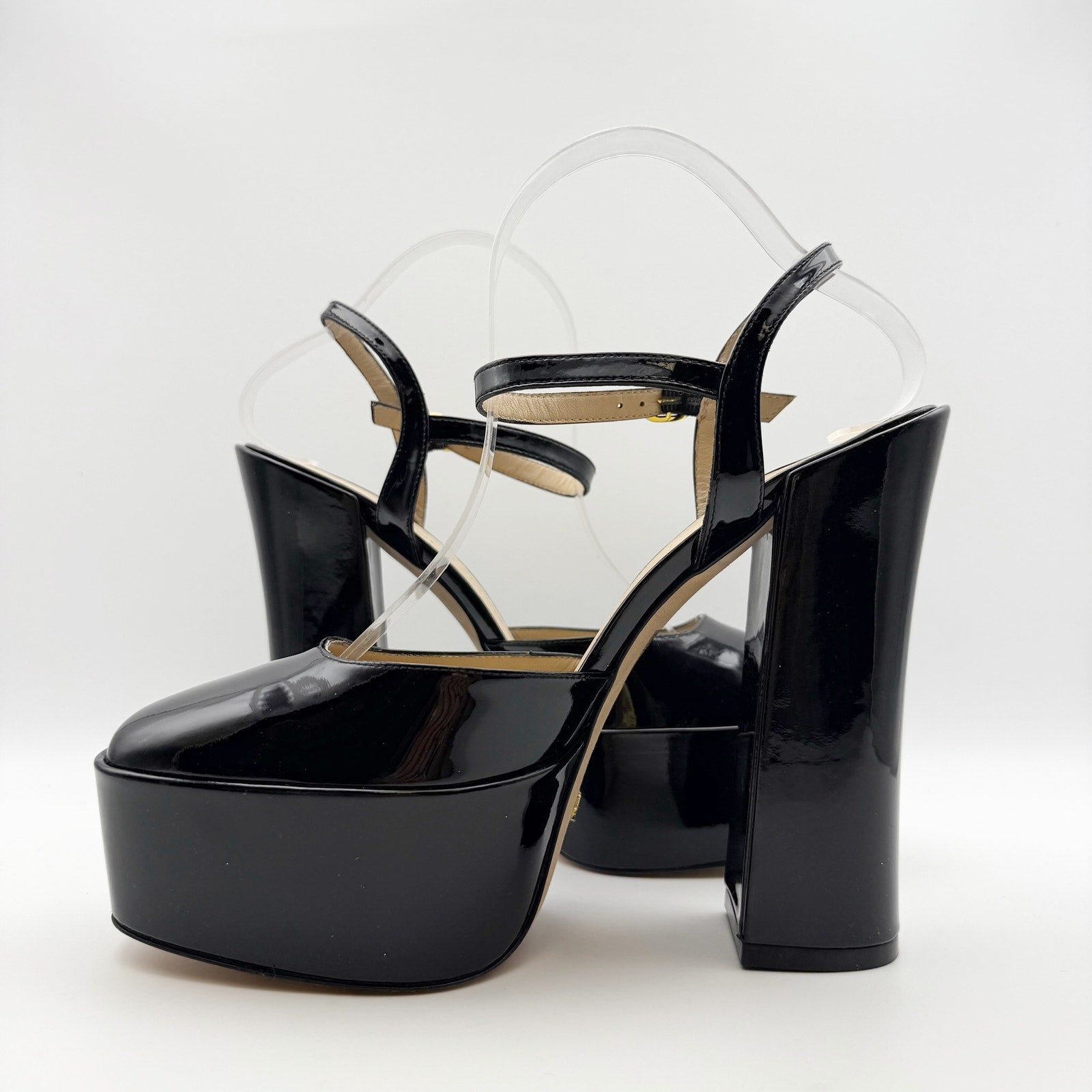 Stuart Weitzman Womens Skyhigh 145 Ankle Strap Pump US 9.5 Black Leather NWOB