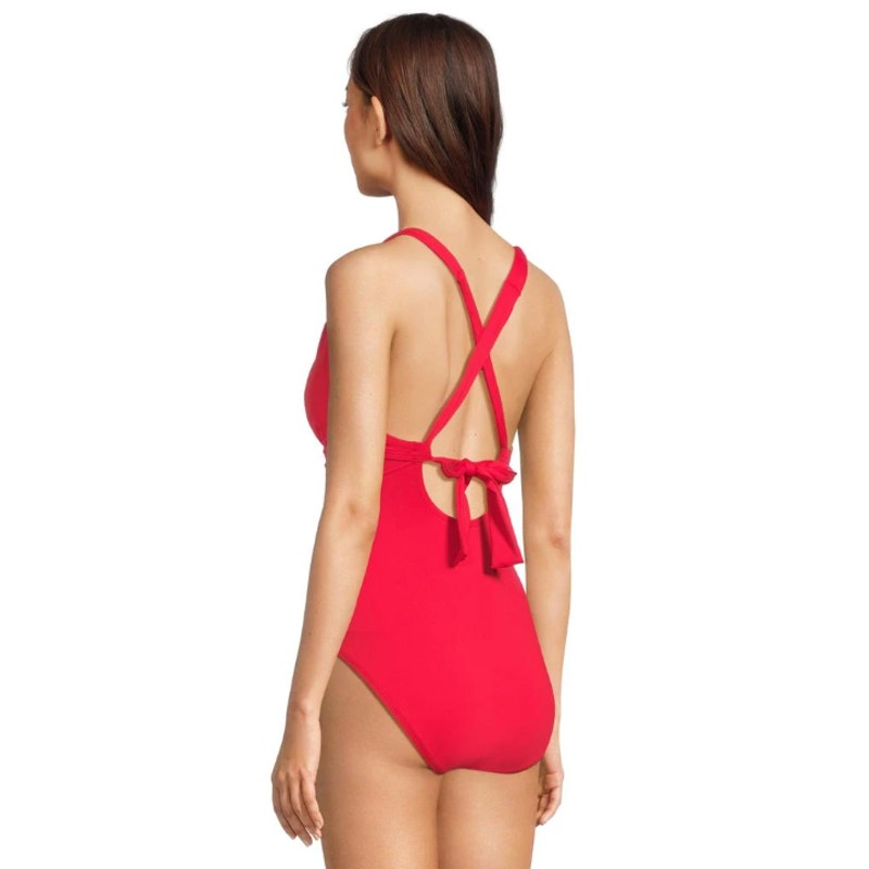 TOMMY BAHAMA V neck One Piece Swimsuit Size 10 Red Hibiscus Novelty Pearl NWT