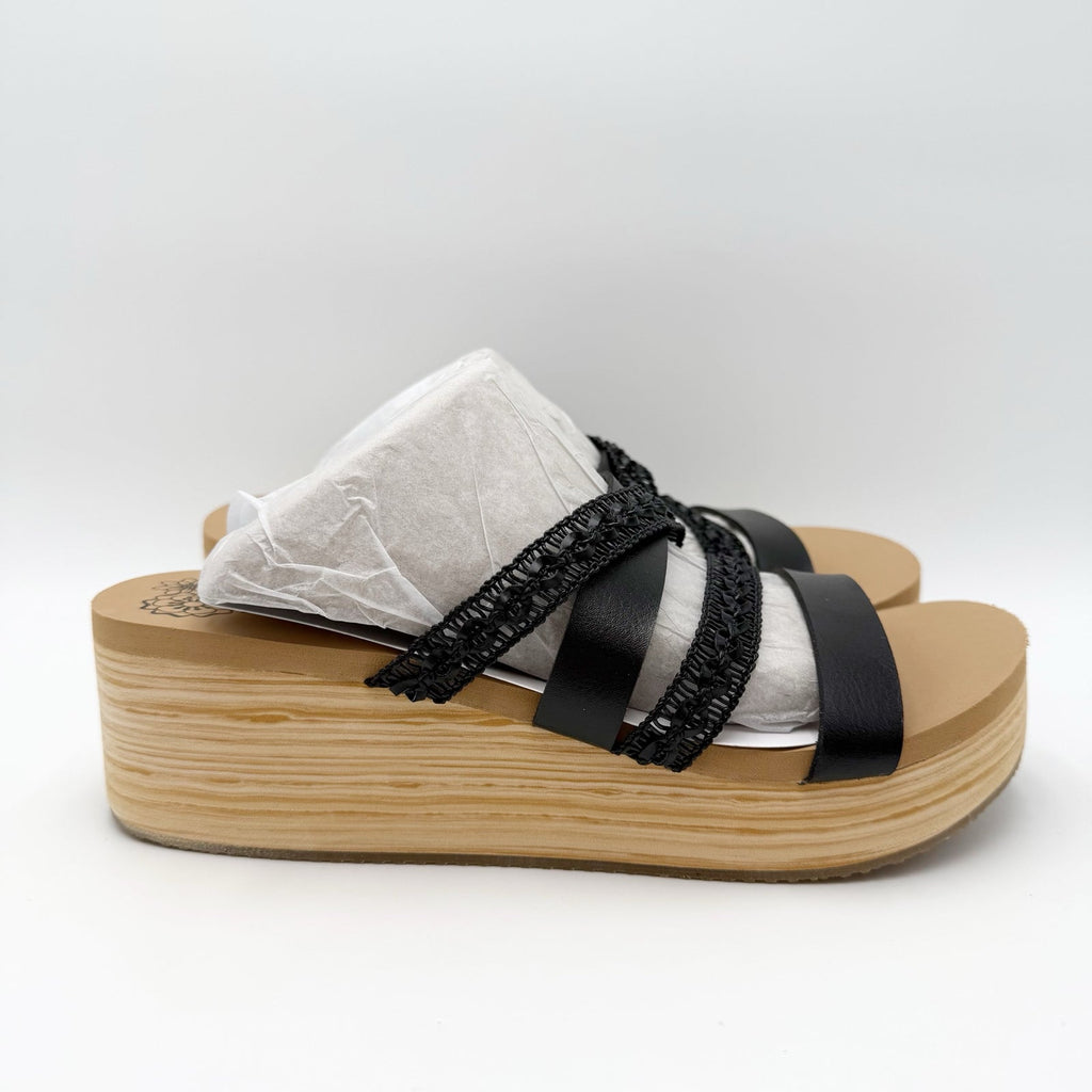 Skechers Womens Summers Wedge Sandals Size 7 EU 37 Black Slip On NIB