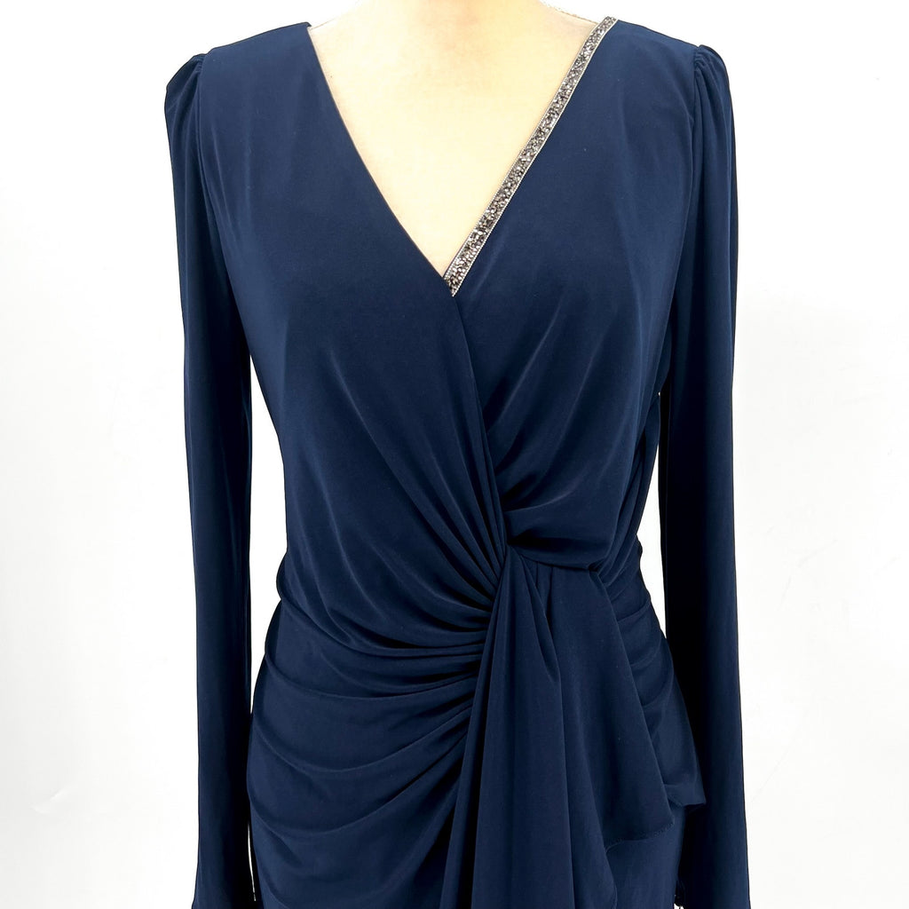 ADRIANNA PAPELL Long Sleeve Sheath Dress Size 10 Midnight Blue Cocktail NWT