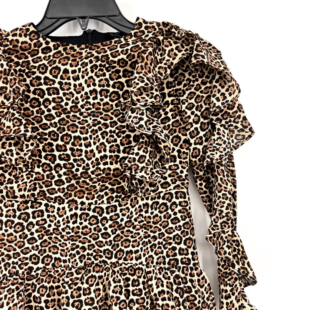 BARDOT Girl's Whit Ra Ra Dress Size 10 MEDIUM Leopard Ruffle Long Sleeve NWT