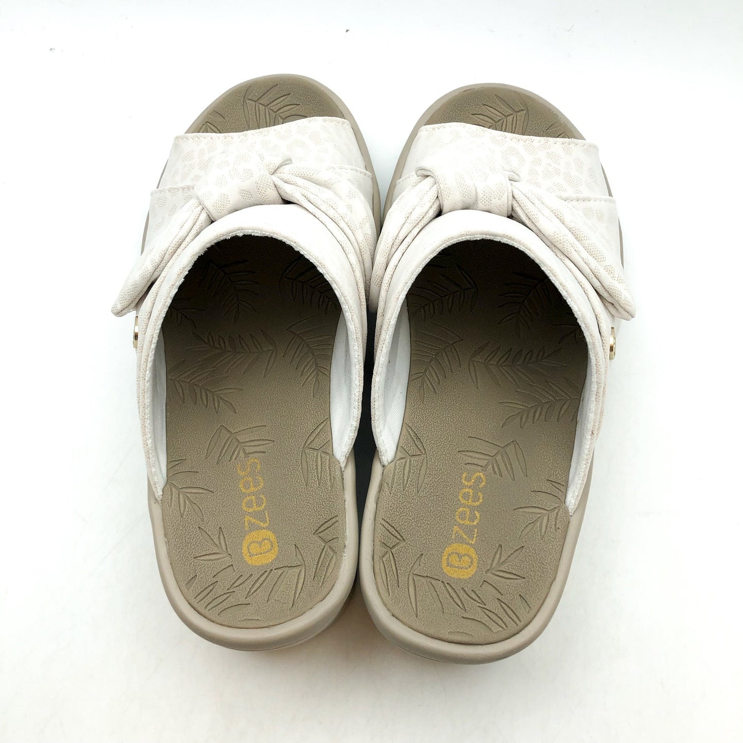 BZEES Womens Smile Comfort Wedge Slide Sandal 6.5 Wide Beige Cheetah Fabric NIB